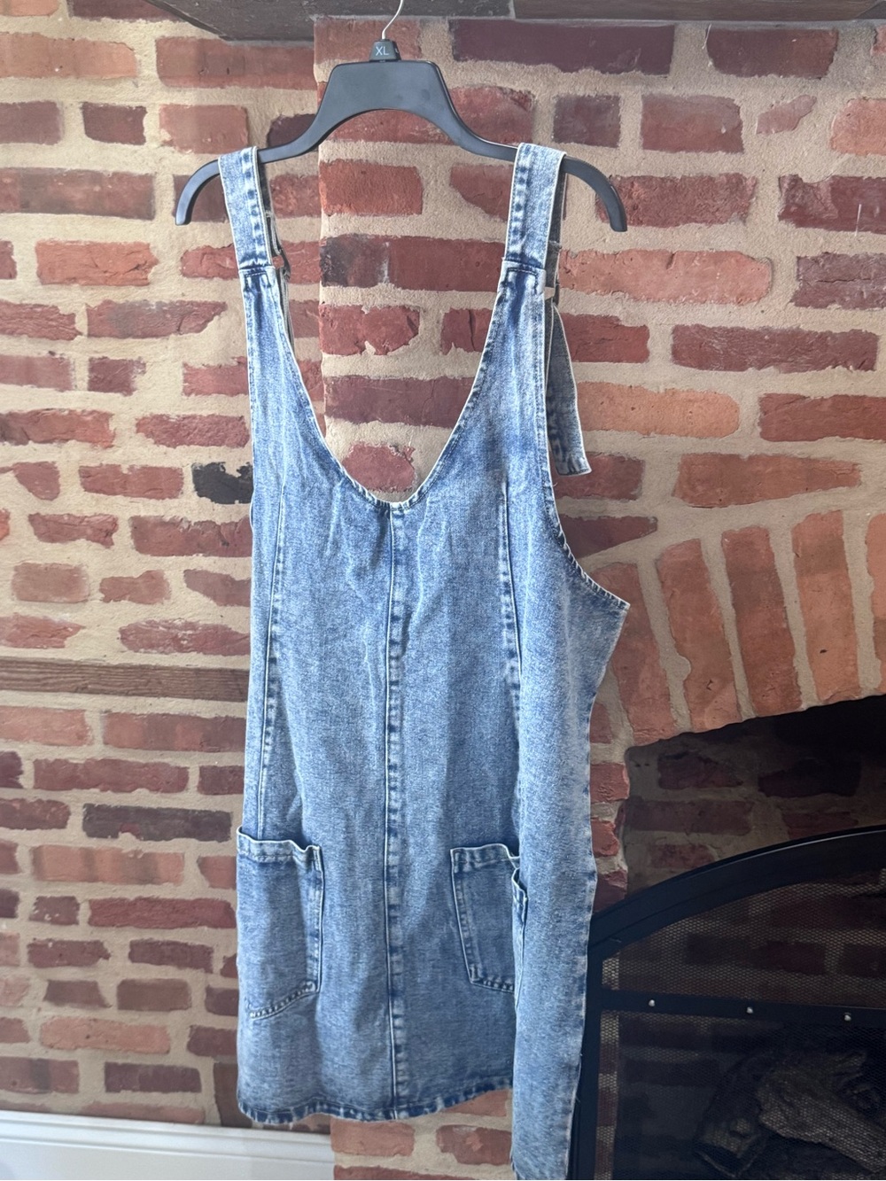 Acid Wash Denim Overall Dress Pocket Front Sz XXL - Picture 2 of 7